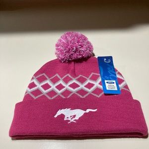 NWT Official Licensed Ford Mustang Pink Knit Beanie with Pom Pom